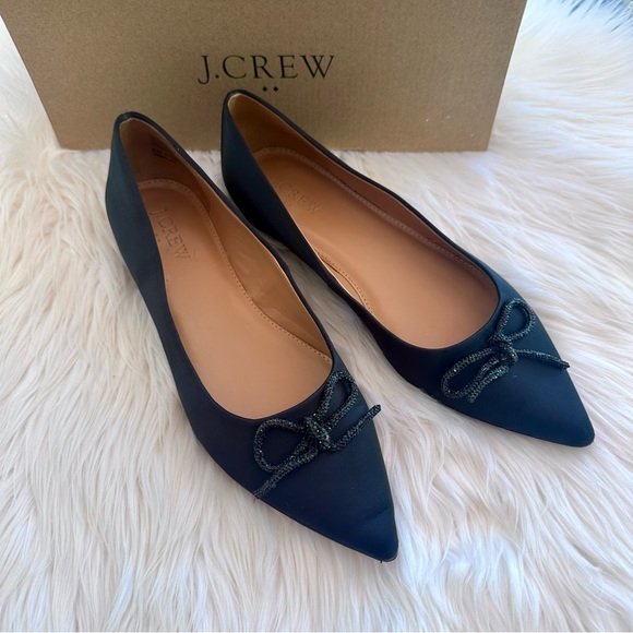 J Crew Black Pointy Toe Black Bow Flats - Picture 4 of 8